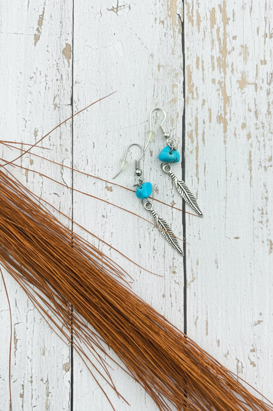 Natural Stone Feather Dangle Earrings | Southwestern Tribal Boho Handmade Jewelry - Distinct Designs