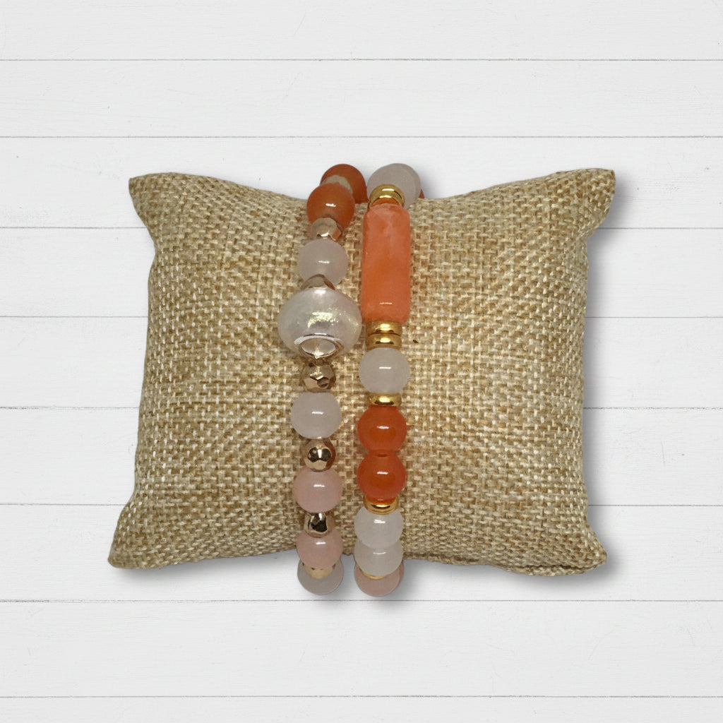 Peaches & Cream Glass Bead Bracelet Set - Soft & Delicate - Distinct Designs