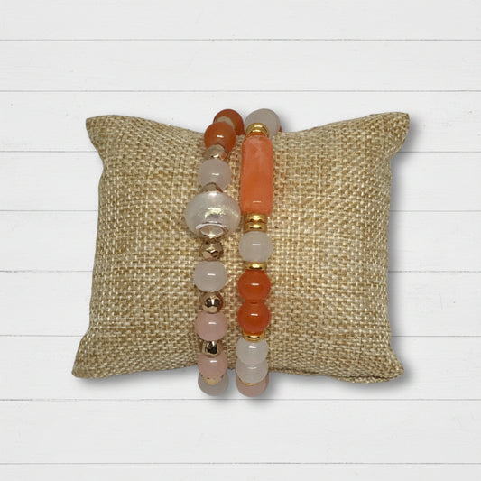 Peaches & Cream Glass Bead Bracelet Set - Soft & Delicate - Distinct Designs