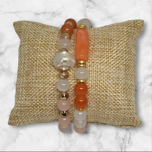 Peaches & Cream Glass Bead Bracelet Set - Soft & Delicate - Distinct Designs