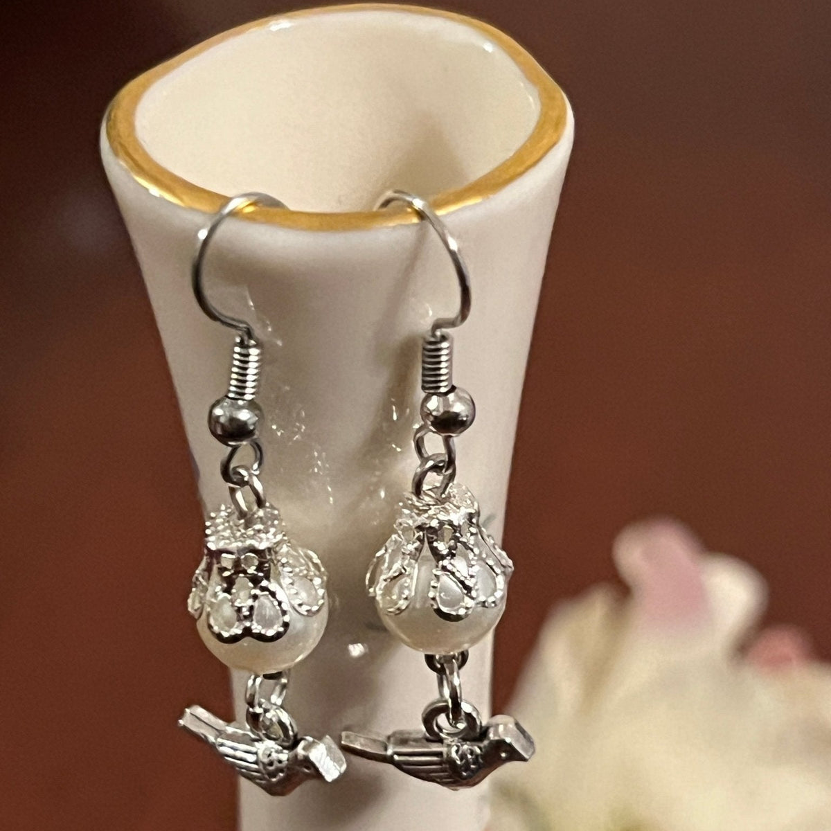 Pearl Birdie - Glass Pearl with Bird Dangle - Distinct Designs