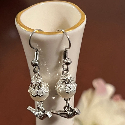 Pearl Birdie - Glass Pearl with Bird Dangle - Distinct Designs