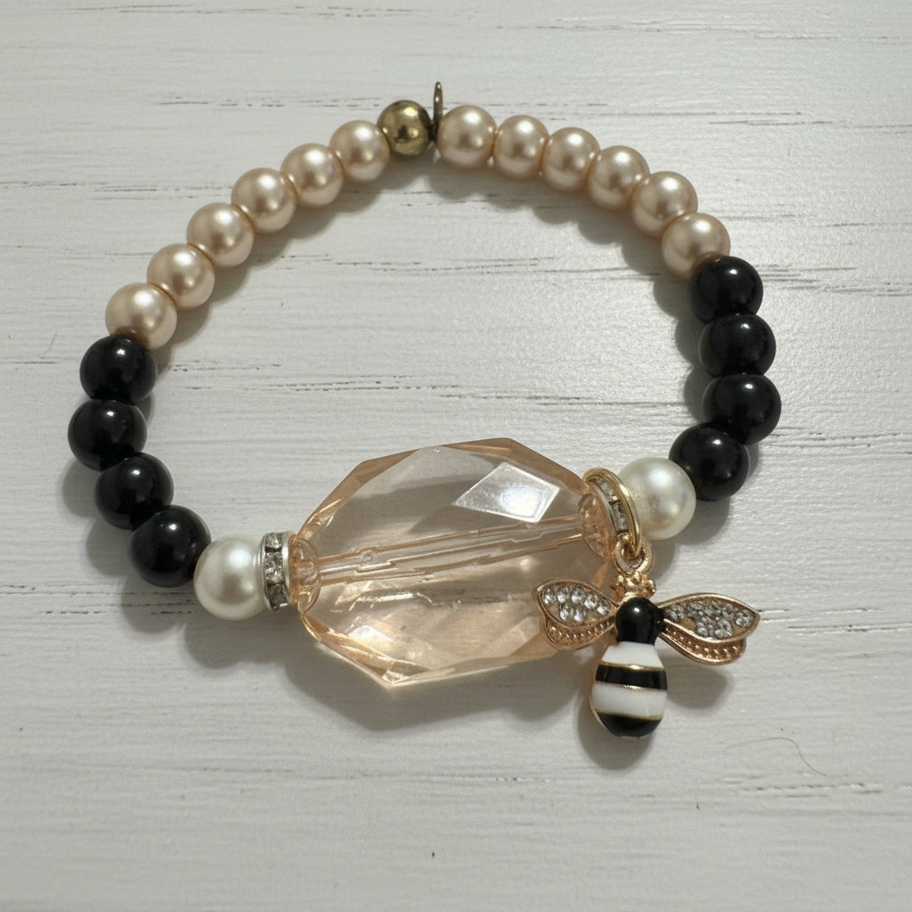 Pearl Glass Beaded Stretch Charm Bracelet | Classic Elegance Handmade Jewelry - Distinct Designs
