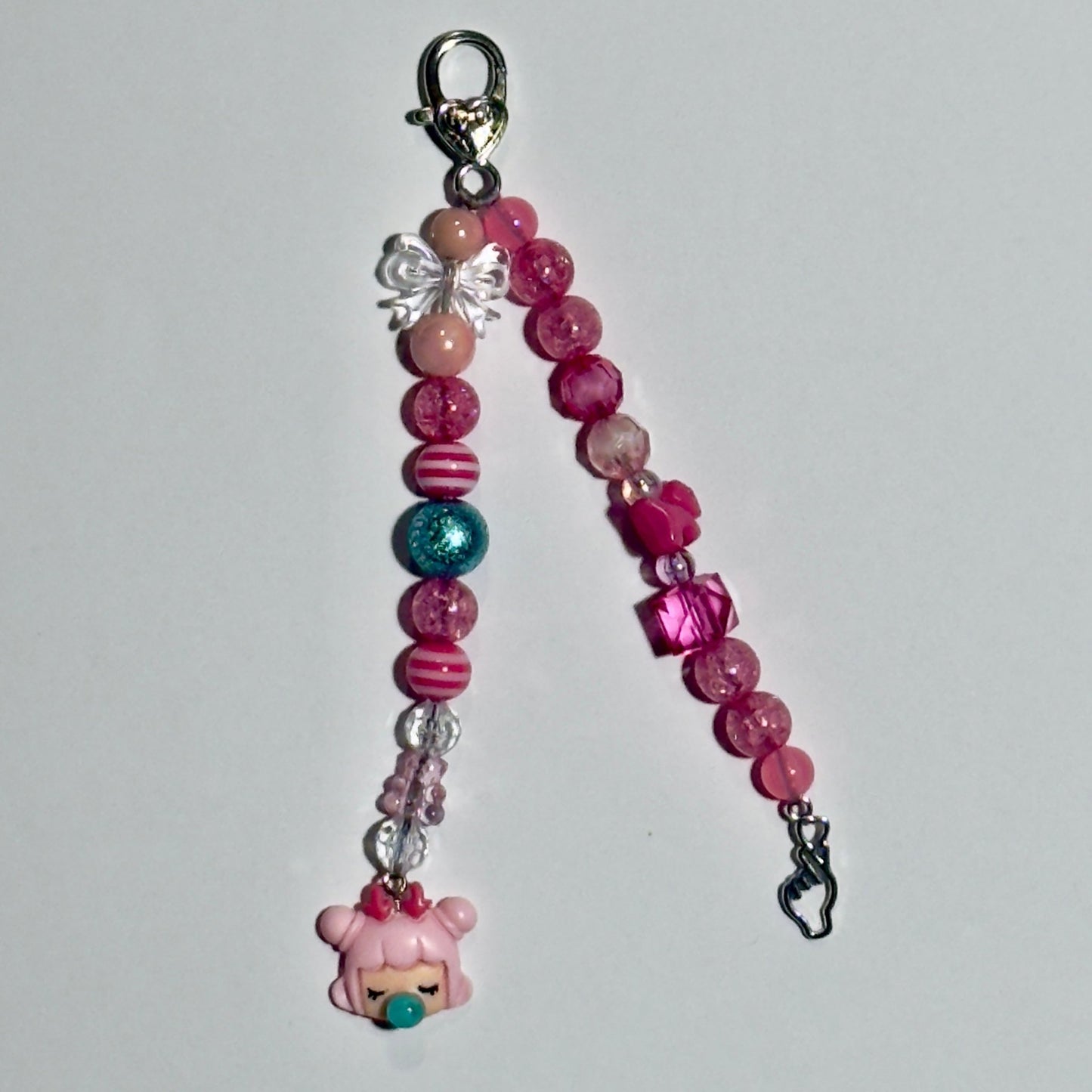 Pink Kawaii - Inspired Beaded Bag Charm | Girly Handmade Keychain Accessory - Distinct Designs