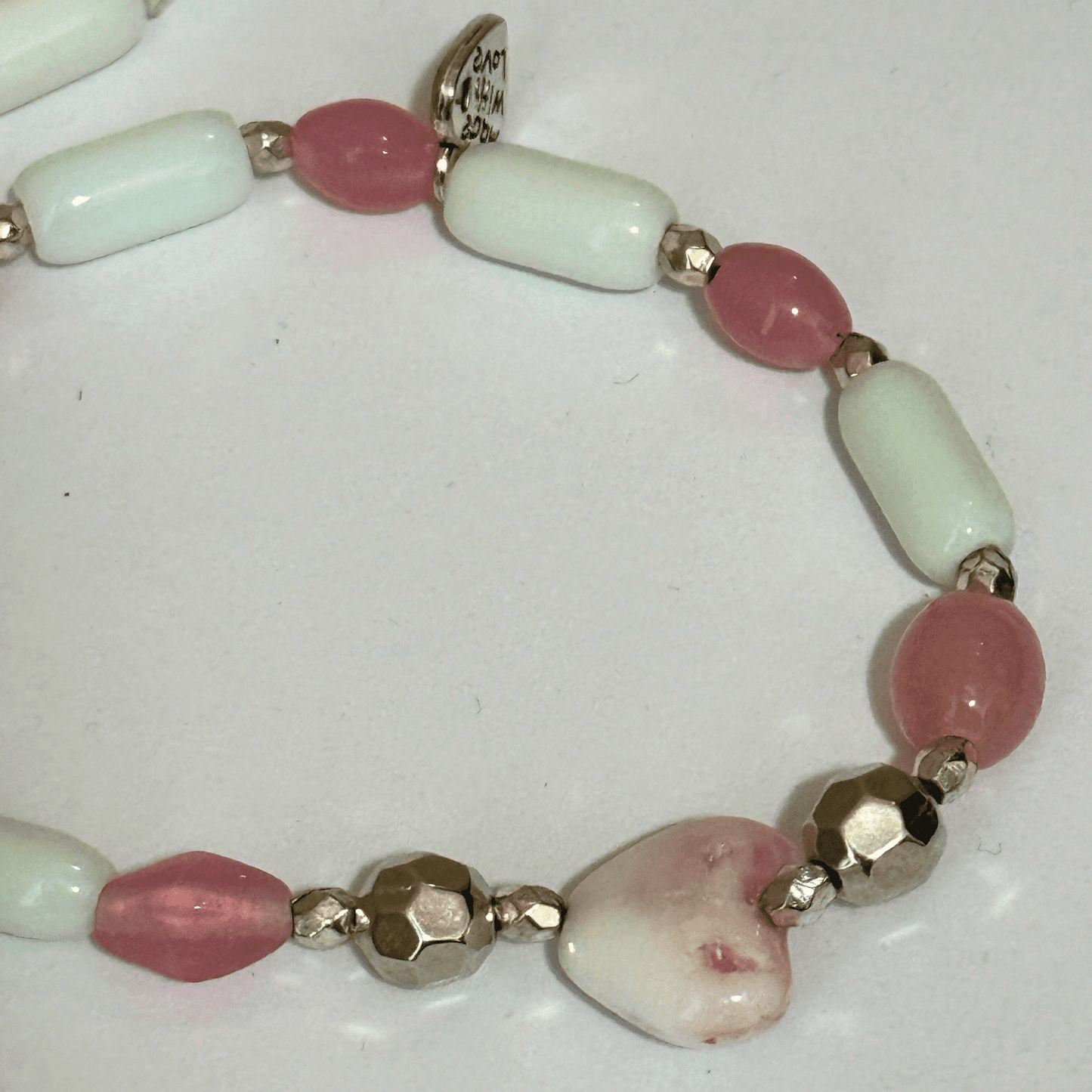 Pink & White Glass Beads Stretch Bracelet | - Distinct Designs