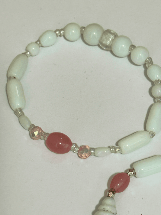 Pink & White Glass Beads Stretch Bracelet | - Distinct Designs