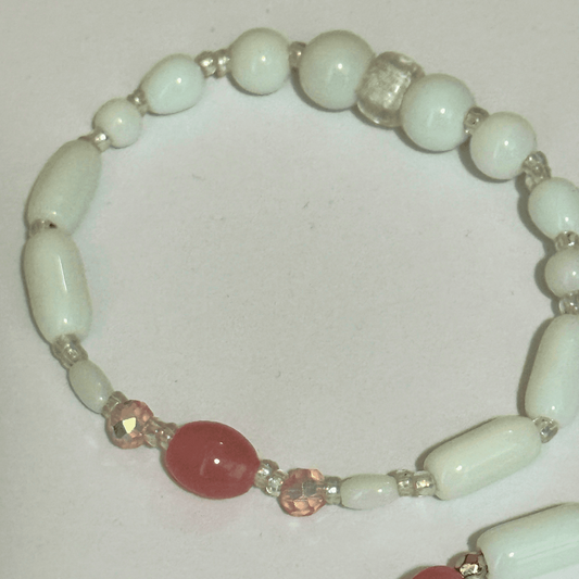 Pink & White Glass Beads Stretch Bracelet | - Distinct Designs