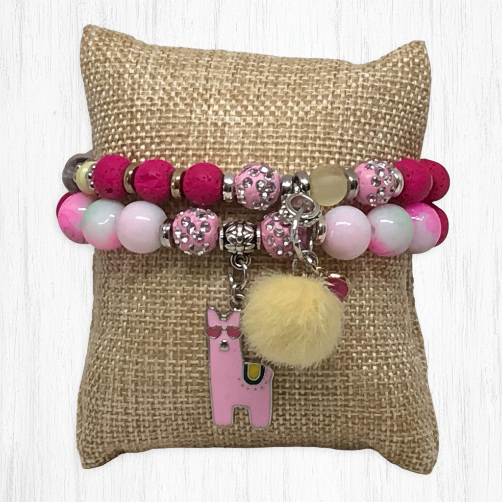 Pink & Yellow Beaded Bracelet Set | Throwback Handmade Jewlery - Distinct Designs