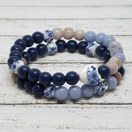 Porcelain & Acylic Beaded Bracelet | Classic Elegance Handmade Jewelry - Distinct Designs