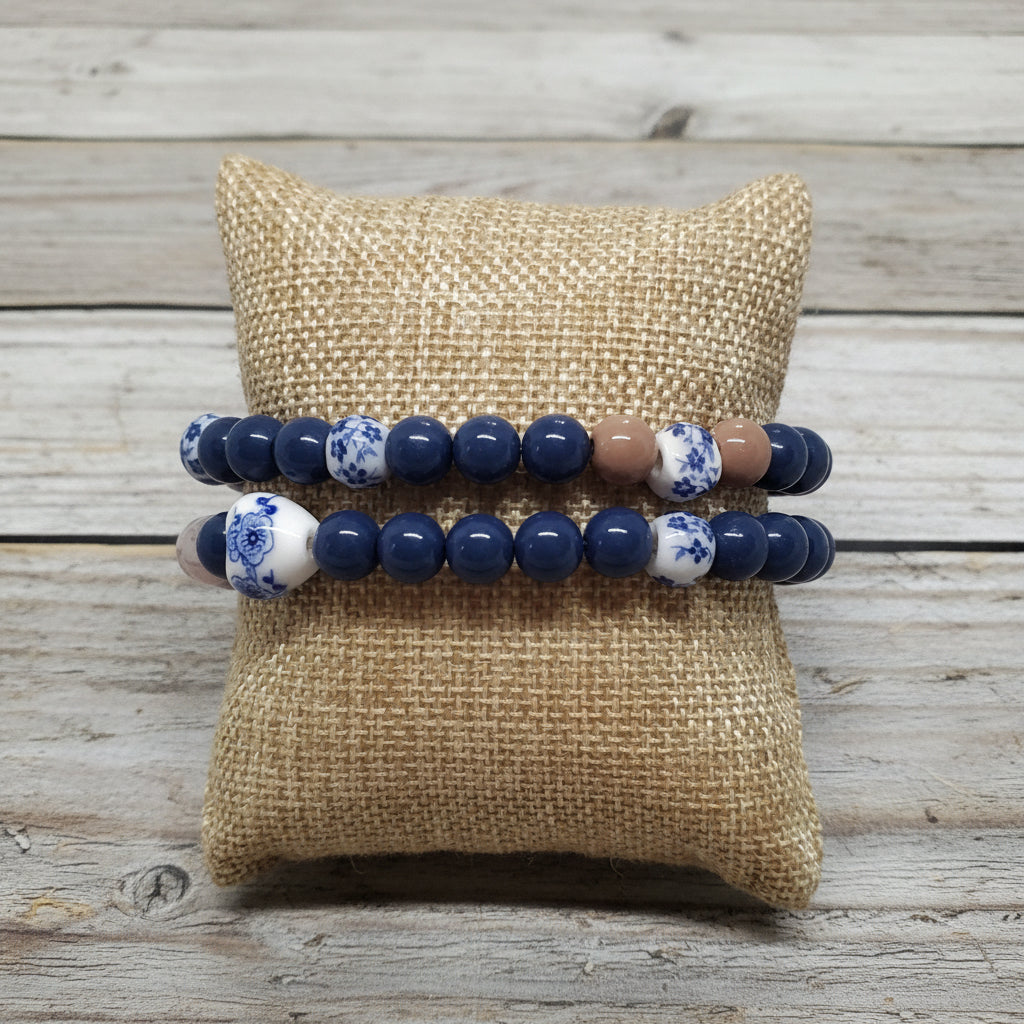 Porcelain & Acylic Beaded Bracelet | Classic Elegance Handmade Jewelry - Distinct Designs