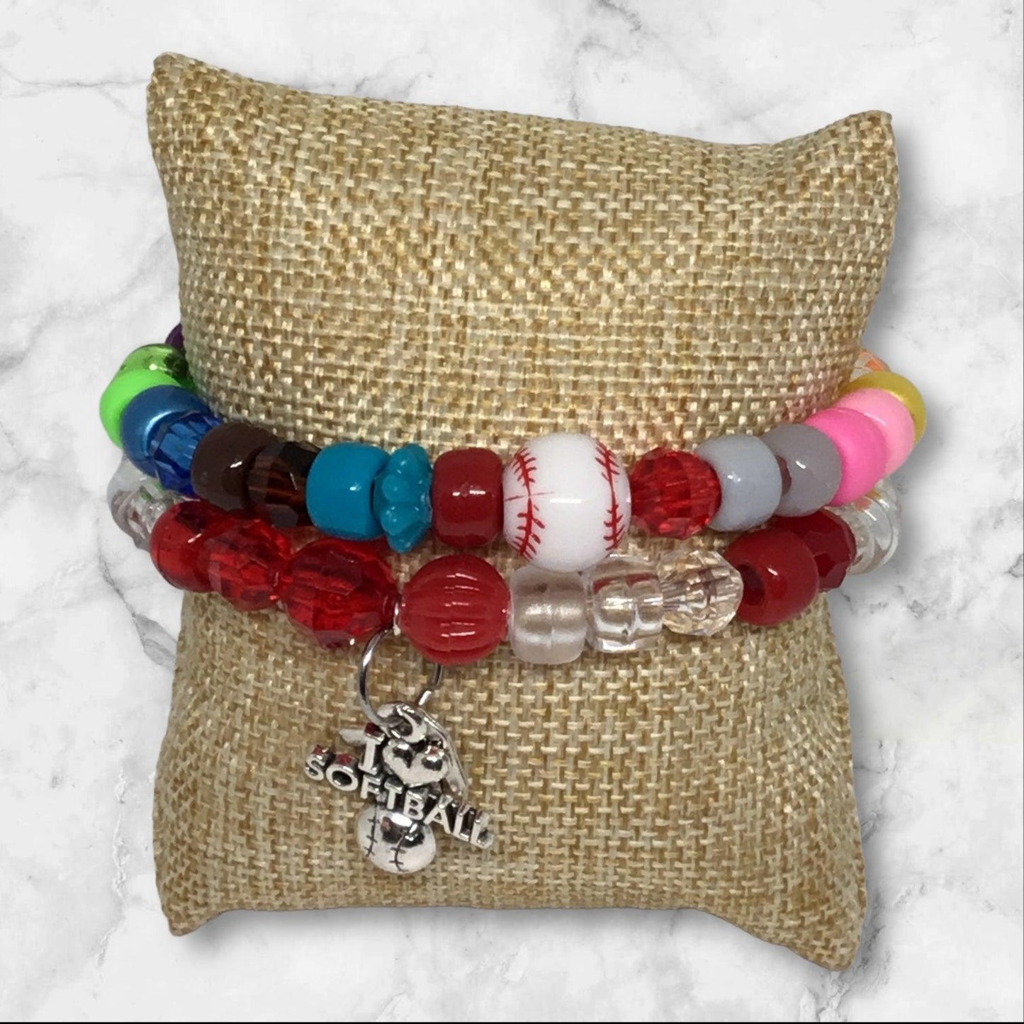 I Love Softball - Red | Softball Unique Stretch Charm Bracelet Set - Distinct Designs