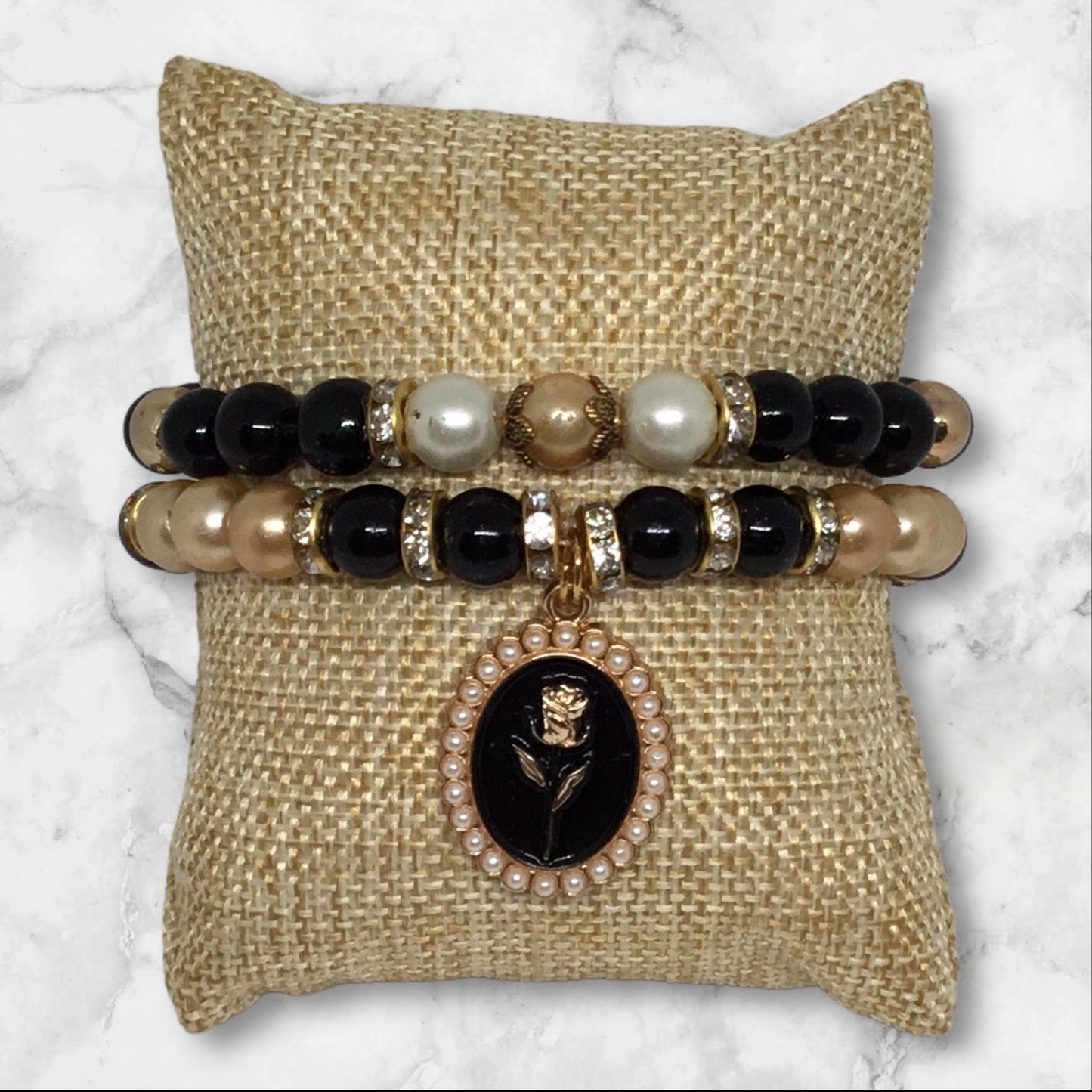 Sconce Gold - Stretch Bracelet Set Classic Glass Pearls - Distinct Designs
