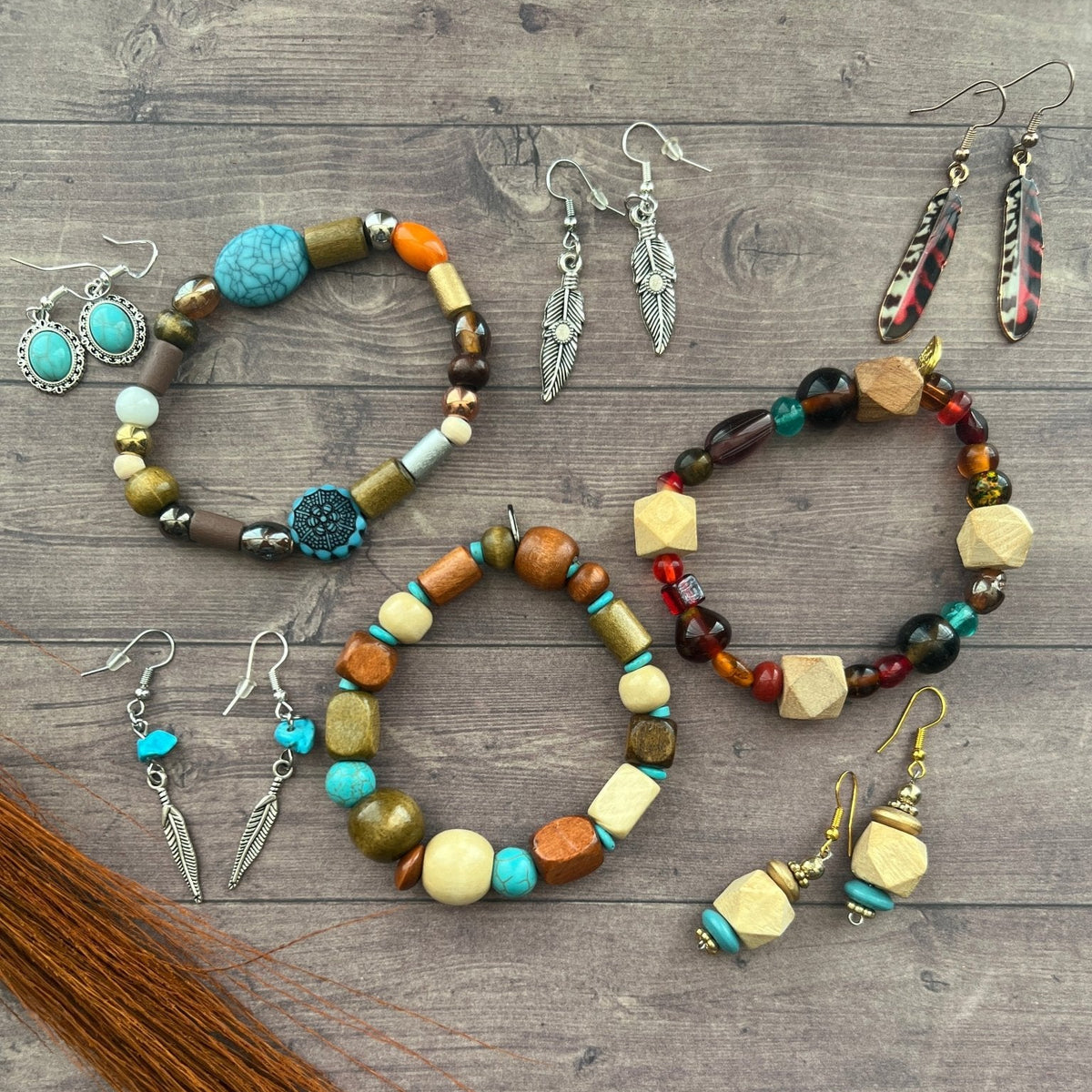 Sedona Wooden & Howlite Beaded Bracelet | Southwestern Tribal Boho Stackable Stretch Handmade Jewelry - Distinct Designs