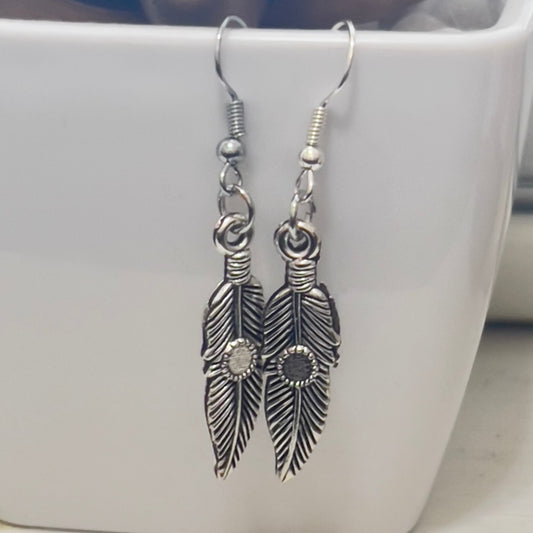 Silver Dangle Feather Earrings | Southwestern Tribal Boho Handmade Jewelry - Distinct Designs