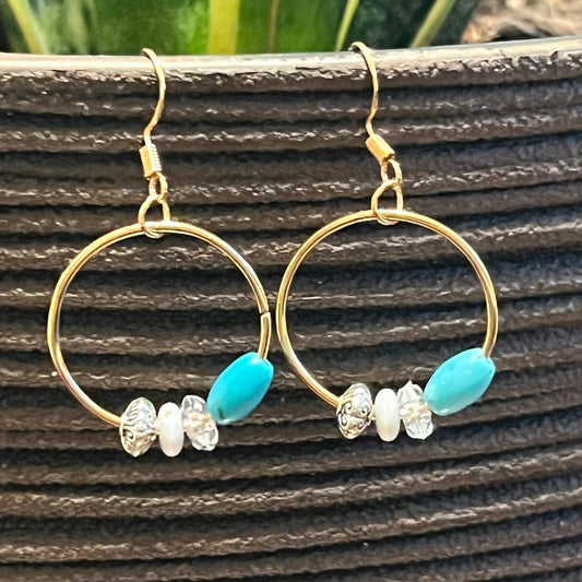 Skylite Turquoise Earrings - Bohemian Gold Beaded Hoops - Distinct Designs