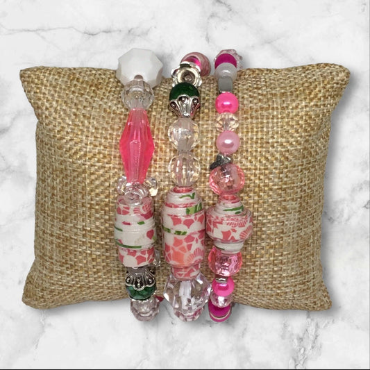 Rose Bud | Southern Charm Pink and Green Bracelet Set - Distinct Designs