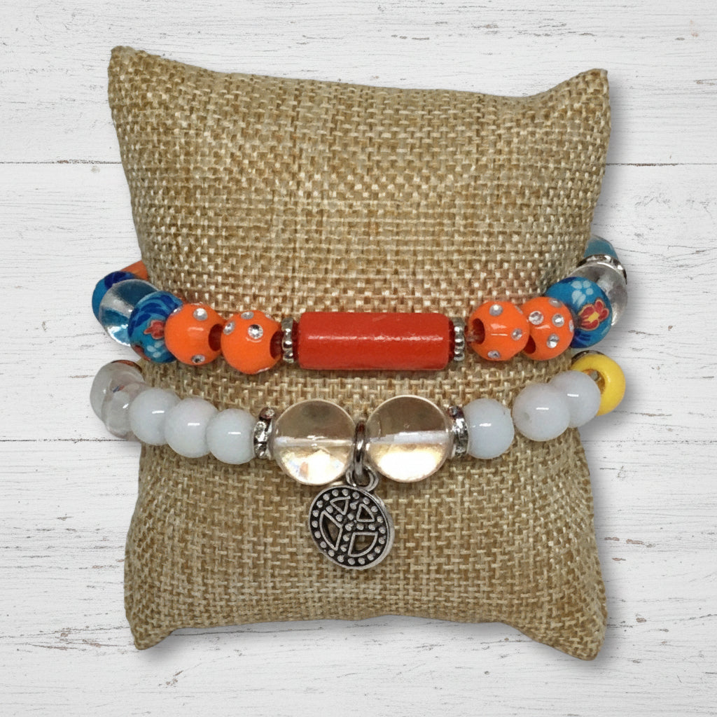 Sporty Beaded Charm Bracelet Set | Sporty Chic Handmade Jewelry - Distinct Designs