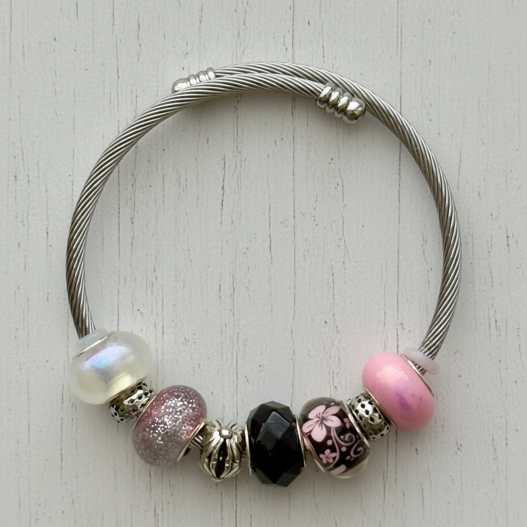 Stainless Steel Beaded Bangle | Classic Elegance Handmade Jewelry - Distinct Designs