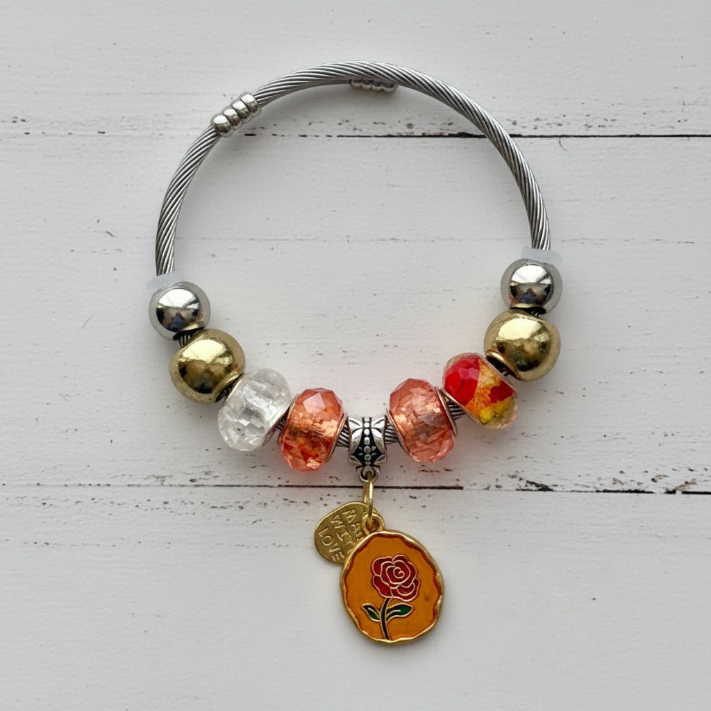 Stainless Steel Beaded Bangle | Classic Elegance Handmade Jewelry - Distinct Designs