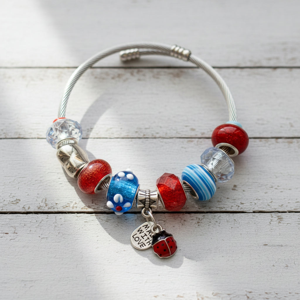 Stainless Steel Beaded Bangle | Nature - Inspired Elegance Handmade Jewelry - Distinct Designs