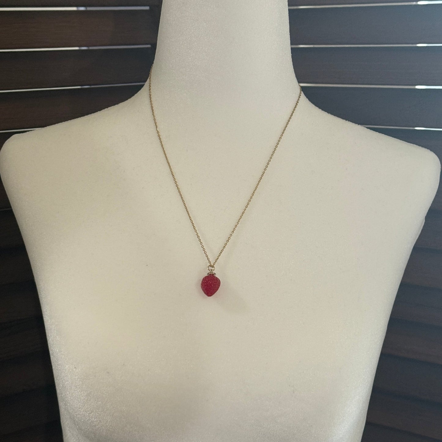 Strawberry Lampwork Pendant Necklace | Whimsical Minimalist Hypoallergenic Handmande Jewelry - Distinct Designs