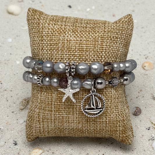 Stretch Nautical Beaded Bracelet Set | Coastal Landing Handmade Jewelry - Distinct Designs
