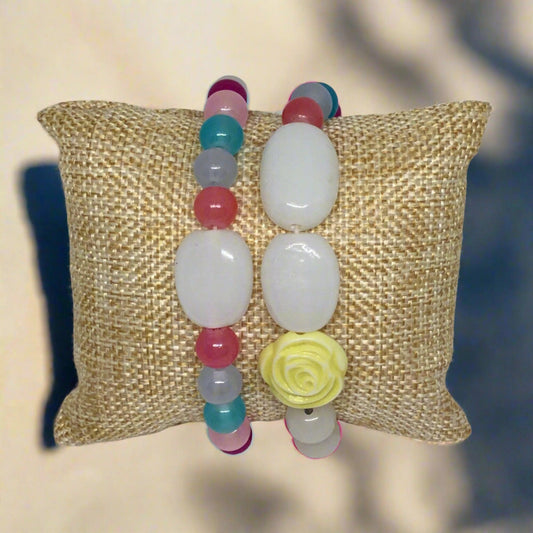 Wild Flowers | Boho Chic Glass Stretch Bracelet Set - Distinct Designs