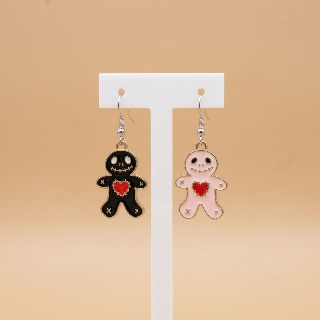 Stitched With Love Mismatched Gothic Doll Dangle Earrings Kawaii Goth Emo Alt