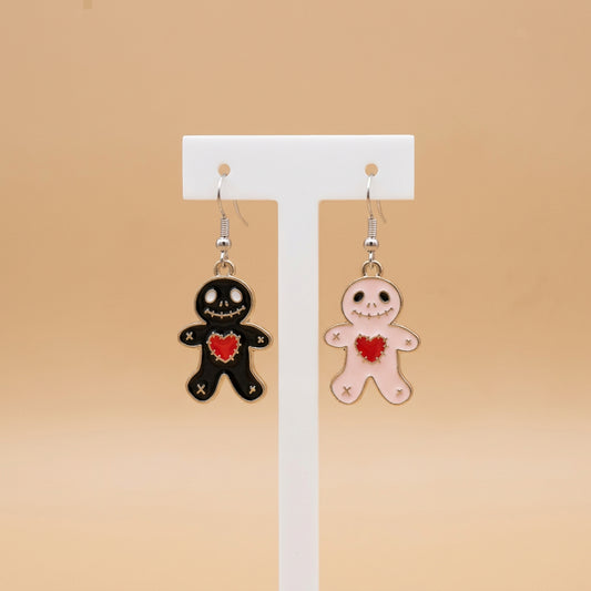 Stitched With Love Mismatched Gothic Doll Dangle Earrings Kawaii Goth Emo Alt