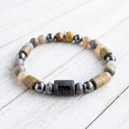 Aries Zodiac Men's Handmade Beaded Bracelet Natural Stone Wood Astrology Jewelry