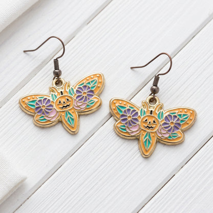 Pumpkin Flutter Halloween Butterfly Earrings | Boho Floral Jack O Lantern Dangles