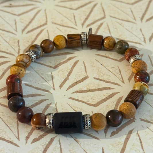 Natural Gemstone Beaded Stretch Bracelet | Celestial Shadows Handmade Jewelry