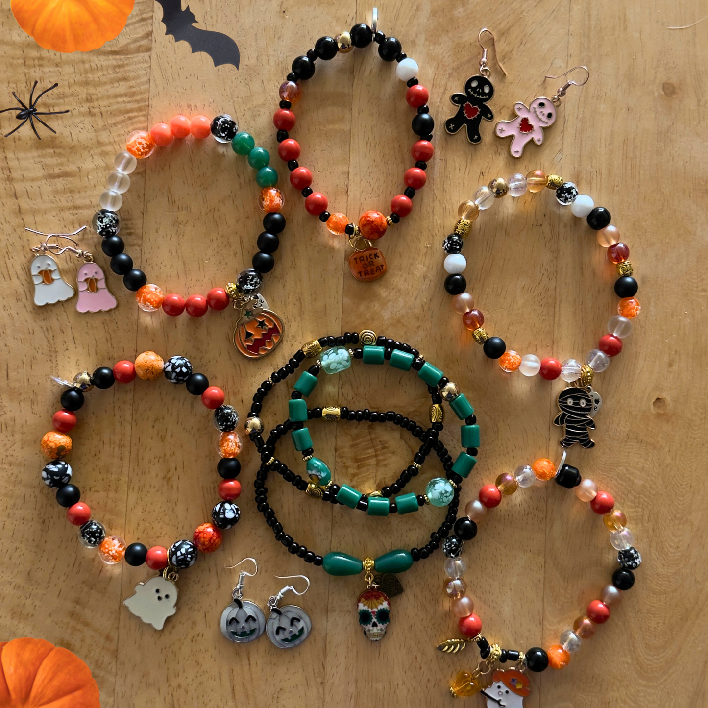 Halloween Glass Beads Stretch Stackable Bracelet | Witchy Glow Handmade Jewelry