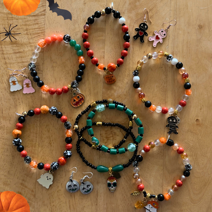 Halloween Glass Beads Stretch Stackable Bracelet | Witchy Glow Handmade Jewelry