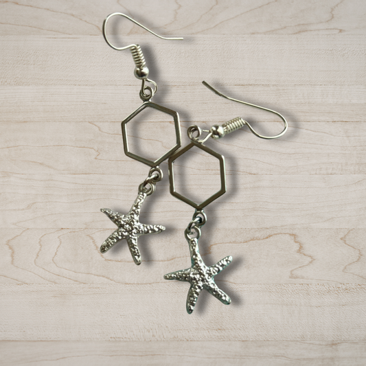 Starfish Dangle Earrings | Silver Coastal Beach Jewelry