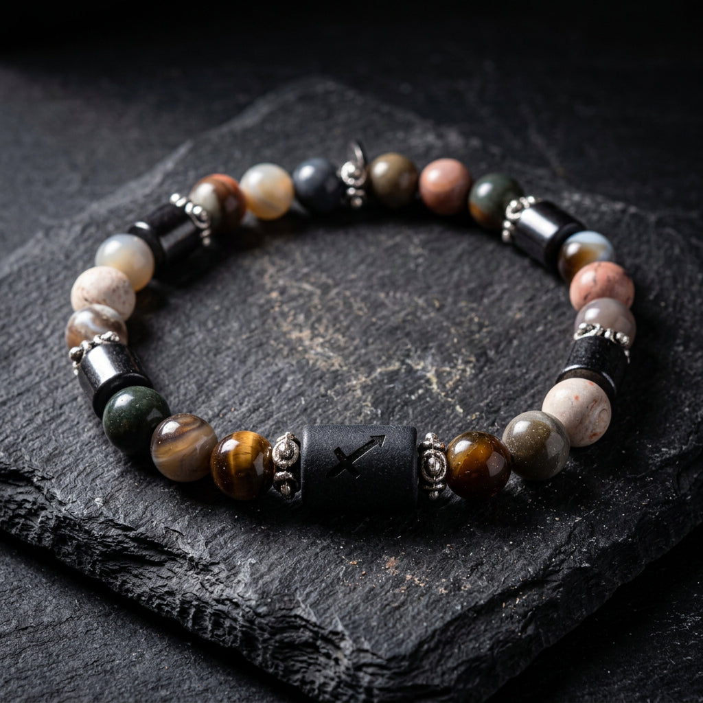 Men's Sagittarius Zodiac Natural Stone Bracelet | Handmade Jewelry