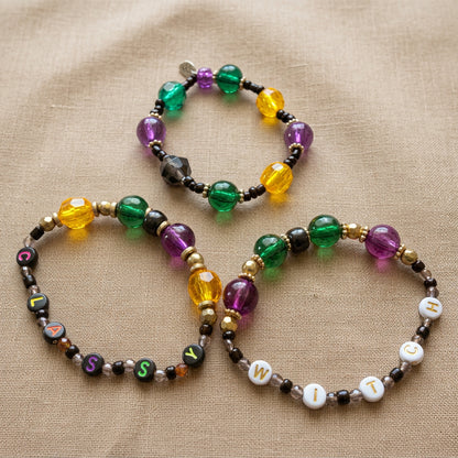 Classy Witch Handmade Halloween Bracelet Set 3-Piece Purple Green Beaded Stretch