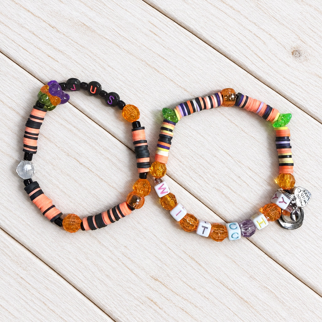 Two Halloween bracelets on a white background.