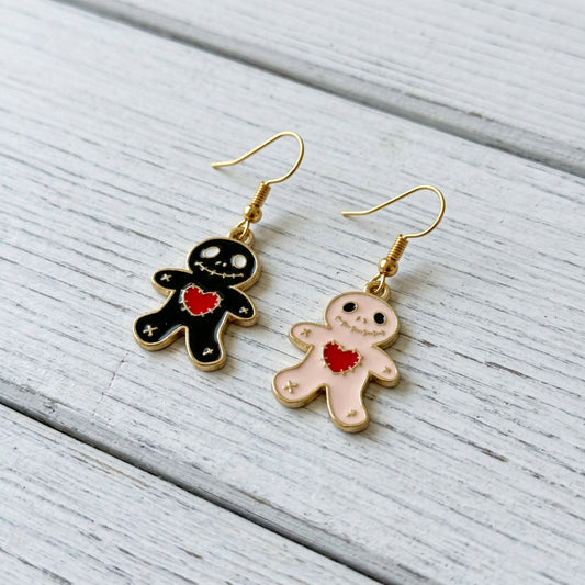 Stitched With Love Mismatched Gothic Doll Dangle Earrings Kawaii Goth Emo Alt