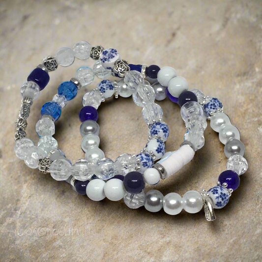 Dainty Denim | Unique Classic Blue & White Pearl Bracelet Set