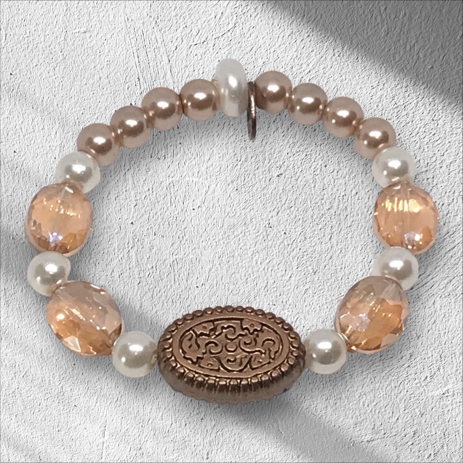 Always Sparkle | Elegant Champagne & White Glass Pearls Bracelet - Distinct Designs