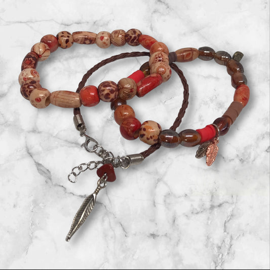 Sultry Sunset | Stretch and Leather Bracelet Set