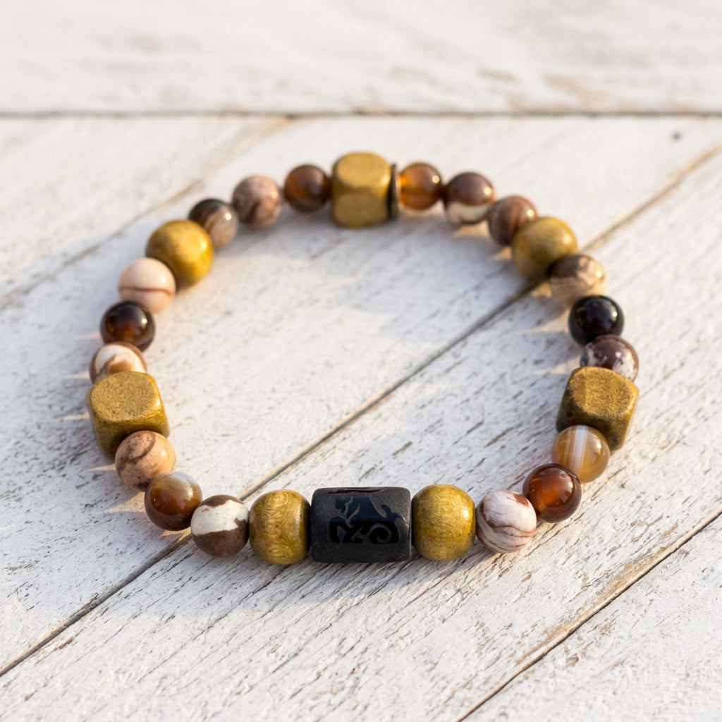 Men's Capricorn Zodiac Bracelet | Handmade Natural Stone & Wood Beaded Bracelet