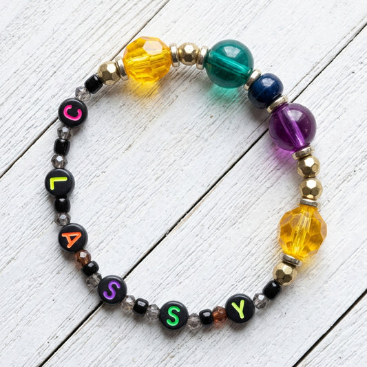 Classy Witch Handmade Halloween Bracelet Set 3-Piece Purple Green Beaded Stretch