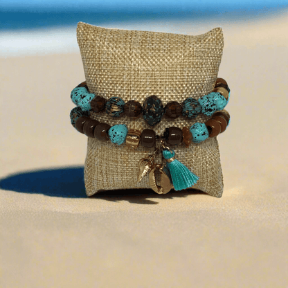 Coastal Inspired Earthy Tone Stretch Bracelet Set - Distinct Designs