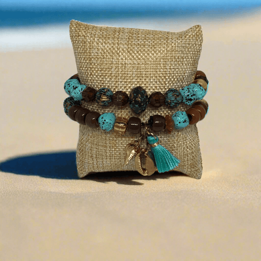 Coastal Inspired Earthy Tone Stretch Bracelet Set - Distinct Designs