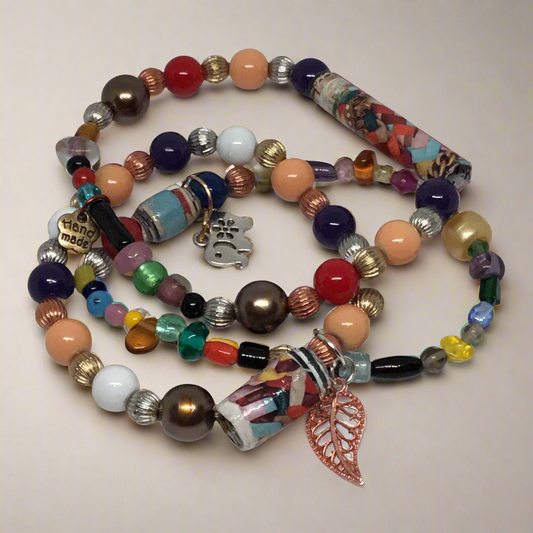 Watercolor Tile Bohemian Mixed Media Stretch Bracelets