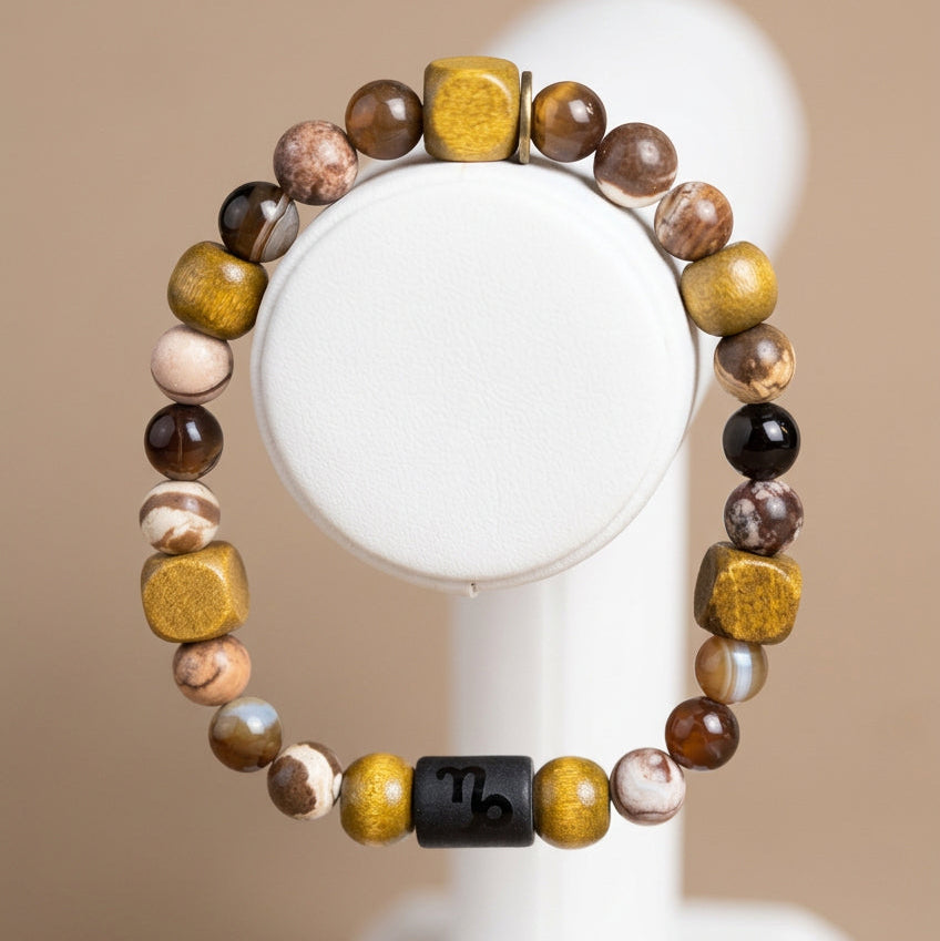 Men's Capricorn Zodiac Bracelet | Handmade Natural Stone & Wood Beaded Bracelet