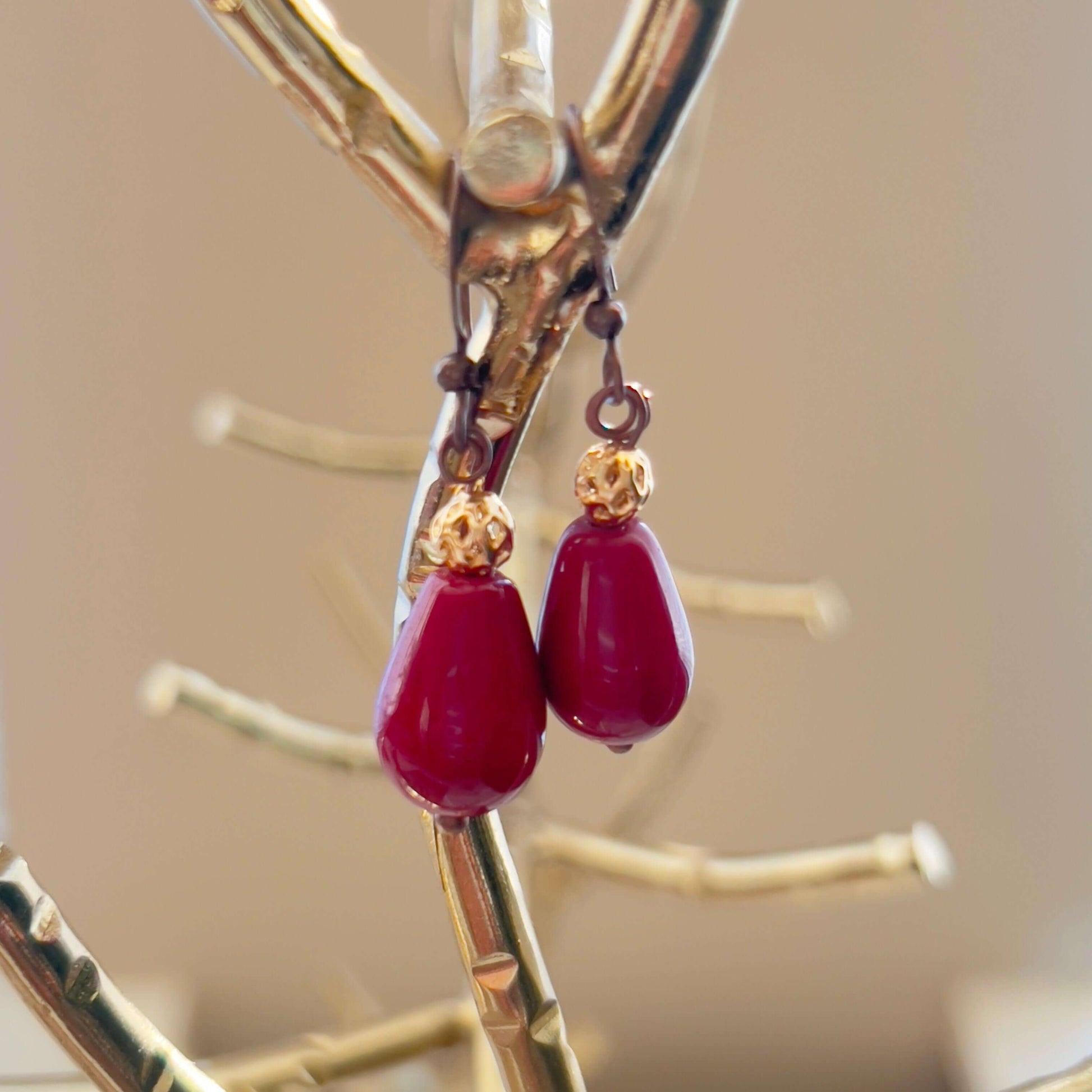 Burgundy Teardrops | Natural Stone Dangle Earrings - Distinct Designs