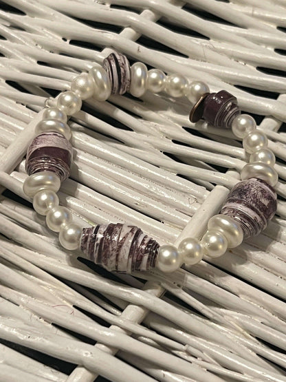 Pearly Woods Bracelet | Unique Hand-rolled Paper Beads - Distinct Designs